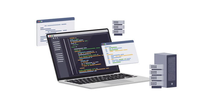 Software Development Environment Coding Servers and Data with Flat Illustration Style EPS10 Stock.eps