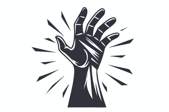 Minimalist black and white vector of a helping hand reaching out, representing aid, support, and connection.