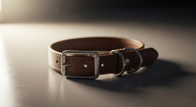 Brown leather dog collar with silver buckle on gray surface perfect for National Parvo Awareness Day