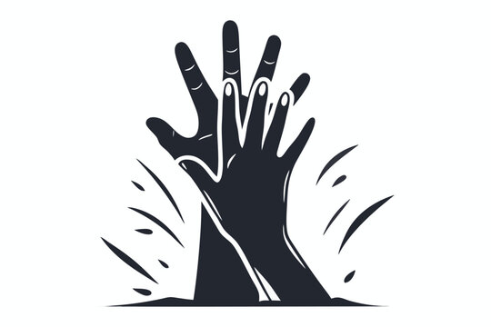 Black and white illustration representing a helping hand reaching out, signifying support and aid.