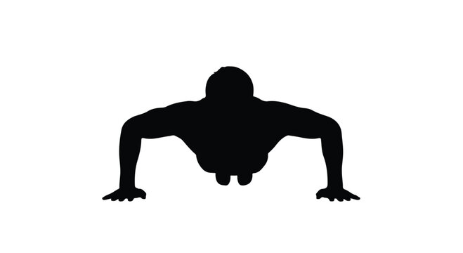 Man doing push ups exercise in black silhouette on white background fitness workout