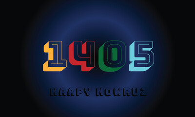 Obraz premium Colorful 1405 Happy Nowruz typography on dark blue background, Persian New Year celebration design, modern festive greeting banner for Nowruz holiday