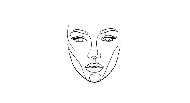 A minimalist line drawing of a woman's face showcases her facial features in a simple yet elegant illustration style.