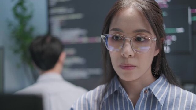 Programmer software engineer developer coding typing computer online remote working indoor workplace, business technology concept