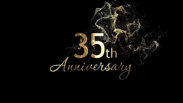Congratulations on the 35th anniversary, congratulations with gold particles and a transparent background, alpha channel