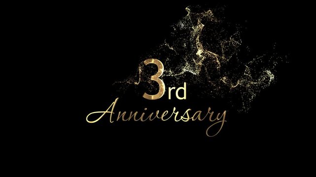 Congratulations on the 3rd anniversary, congratulations with gold particles and a transparent background, alpha channel