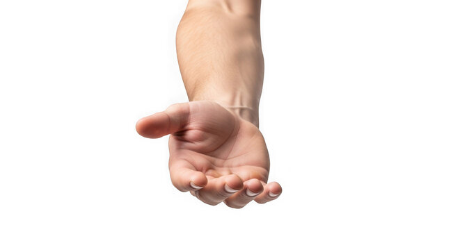 A hand reaching out with an open palm offering something intangible