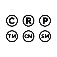 Copyright Trademark Registered Patent Symbol Badge Set Black Outline Vector Circle Icon Collection