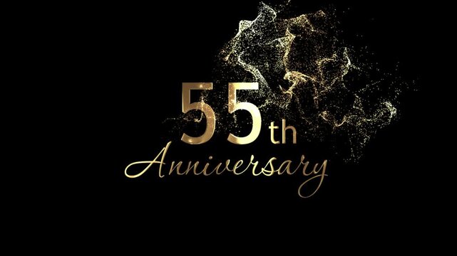 Congratulations on the 55th anniversary, congratulations with gold particles and a transparent background, alpha channel