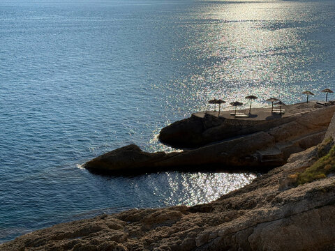 Beach on rocky cape above the Adriatic Sea. 