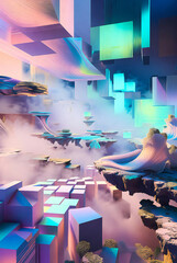 Surreal abstract dreamscape, fragmented realities, floating structures, ethereal fog ( (3)