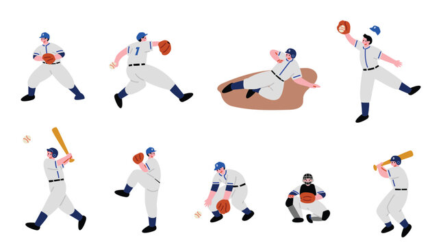 野球をプレイする人のイラストセット