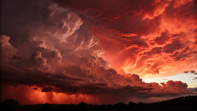 Dramatic red storm clouds with glowing effect from inside