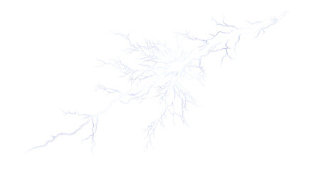Fototapeta premium Neuron cell isolated on transparent background with white lightning shaped axon and dendrites on black background