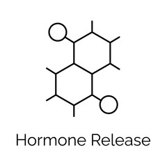 Obraz premium Hormone Release Molecule Line Icon with Chemical Structure, Endocrine System Hormone Structure Outline Icon.