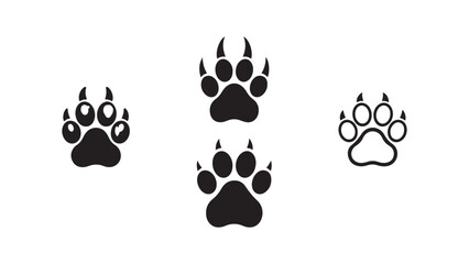 Fototapeta premium Different black and white stylized animal paw prints isolated on white background