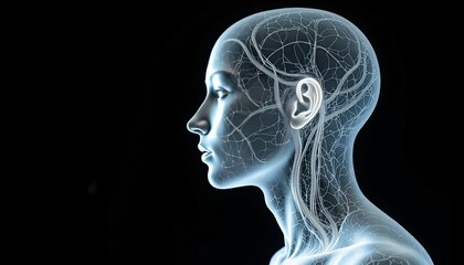 Obraz premium Intricate Visualization of Human Head Neural Pathways Illuminating Complex Brain Network and Synaptic Connections for Scientific Exploration