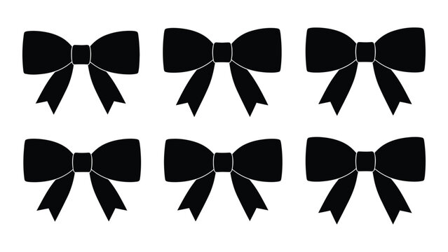 Six black bows on white background