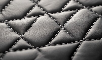 Fototapeta premium This photo shows detailed stitching on a quilted black leather surface, perfect for textures and designs.