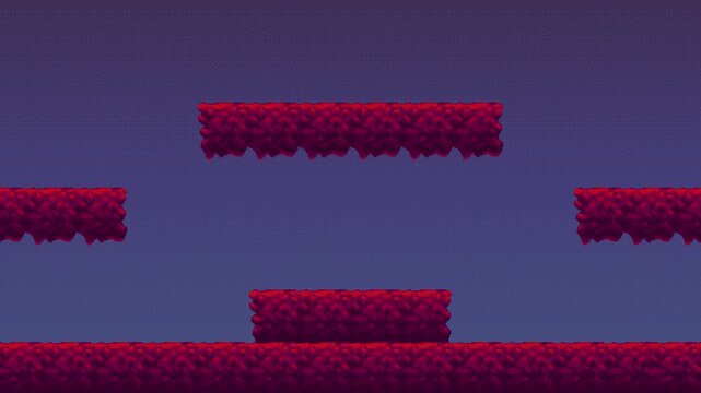Retro 8 bit platform game environment with floating rock platforms. Seamless horizontal scrolling landscape inspired by classic arcade platform video games.