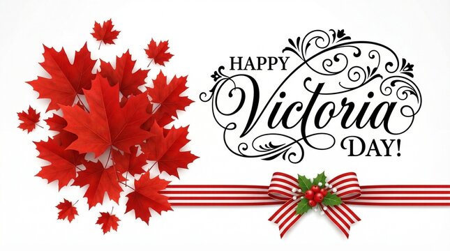 Happy victoria day canada celebration with maple leaves
