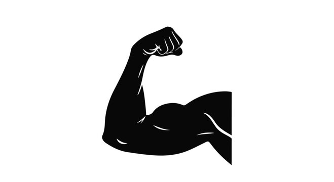Muscular arm flexing bicep muscles strong fitness symbol black silhouette on white background
