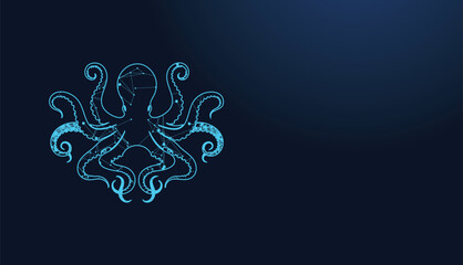 Abstract glowing blue line art octopus constellation design element on dark background © Adnan Gee