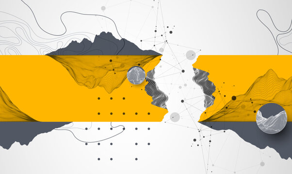 Trendy abstract wireframe background. Mountain art elements. Surface illustration. Vector.