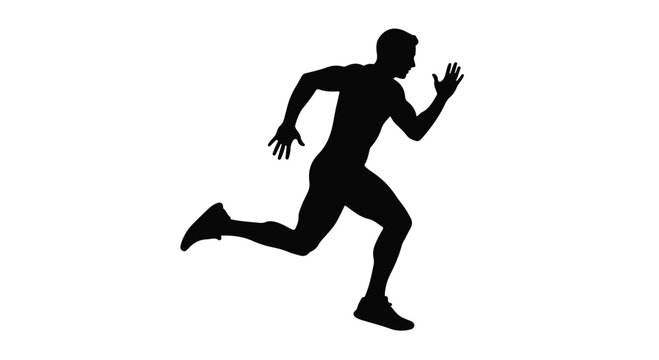 Man running sprinting athlete in motion silhouette isolated on white background fitness exercise sports