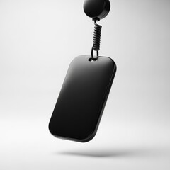 Fototapeta premium Modern black smartphone dangling from a metallic keychain loop against a plain background
