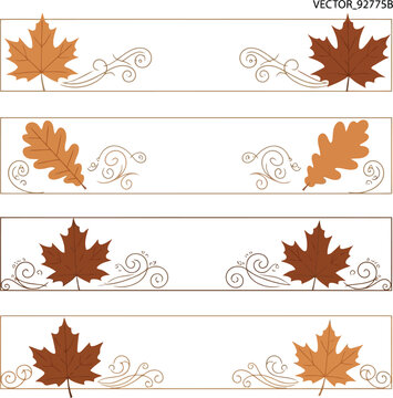 Autumn Leaf Border Set with Decorative Swirls and Fall Foliage Elements