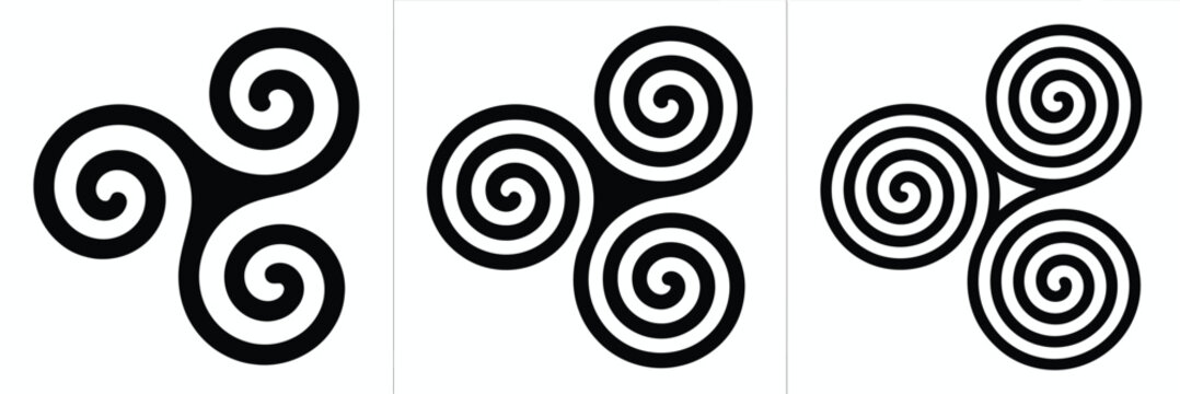 Celtic rotational spirals icon, isolated triple spiral artwork