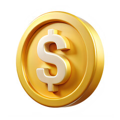 Obraz premium A shiny golden coin featuring a prominent embossed dollar sign symbol on its circular surface area isolated on transparent background