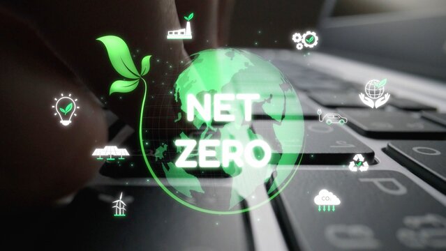 Net zero and sustainability concepts with environmental balance, digital sustainability icons, green energy goals, and eco-conscious digital business transformation for the future. Muxer