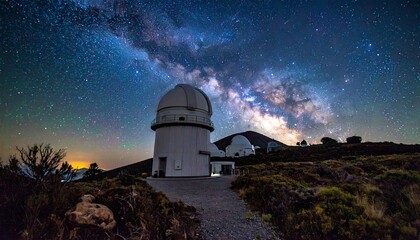 Obraz premium mountain observatory with a giant telescope under a clear 