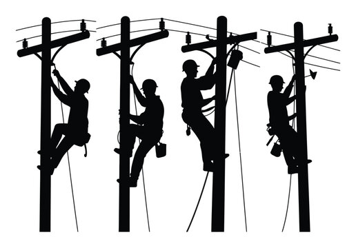 Electricians Working on Power Lines Vector Illustration