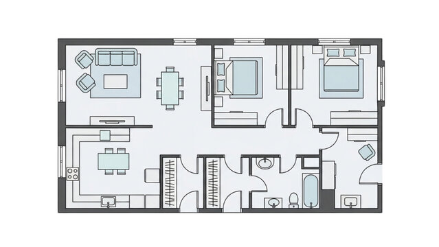 A floor plan illustration shows a modern home's interior layout with rooms and furniture.