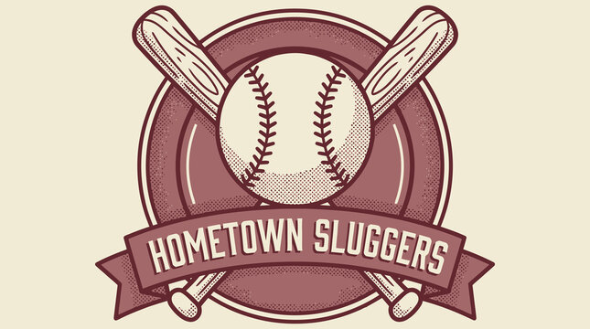 Vintage illustration of a baseball team logo named hometown sluggers