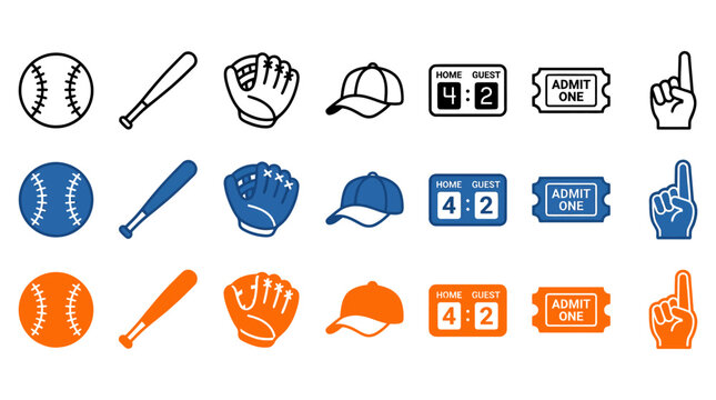 Colorful icons representing various elements of a baseball game
