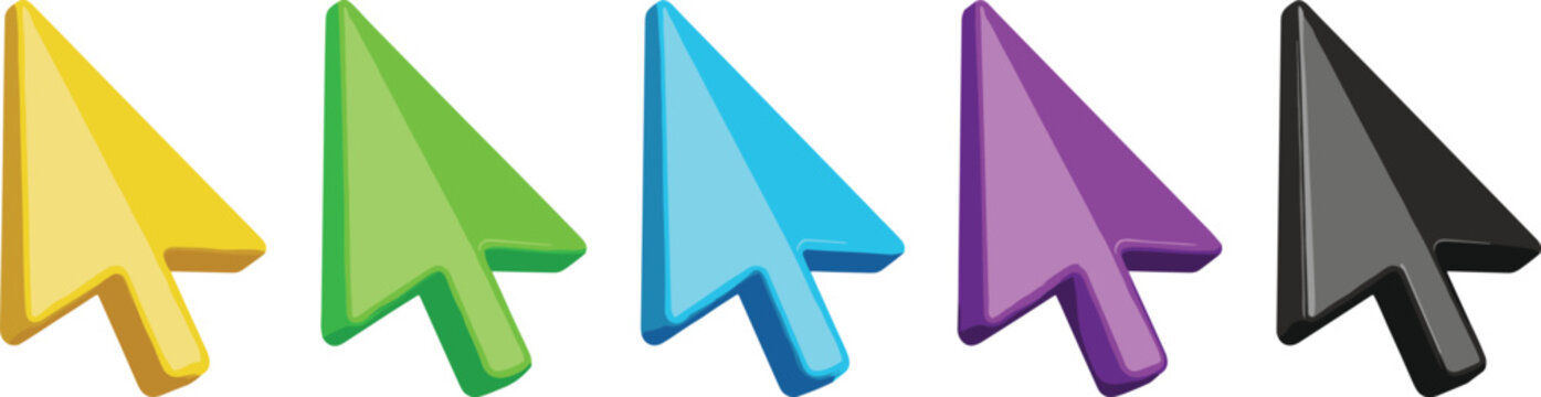 Set of colorful cursor arrow icons in different colors, glossy pointer symbols for web navigation isolated vector illustration