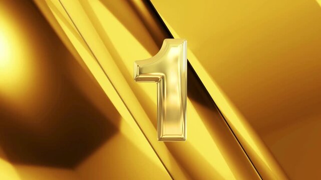 Countdown from five to one ending with golden 2027 year number animation against shiny metallic surface