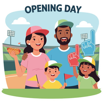 Family enjoying opening day at the baseball stadium