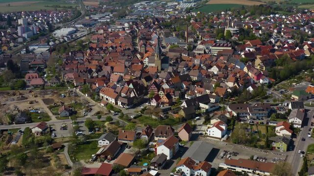 Aerial view beside the small town Eppingen in Germany on sunny day in autumn.