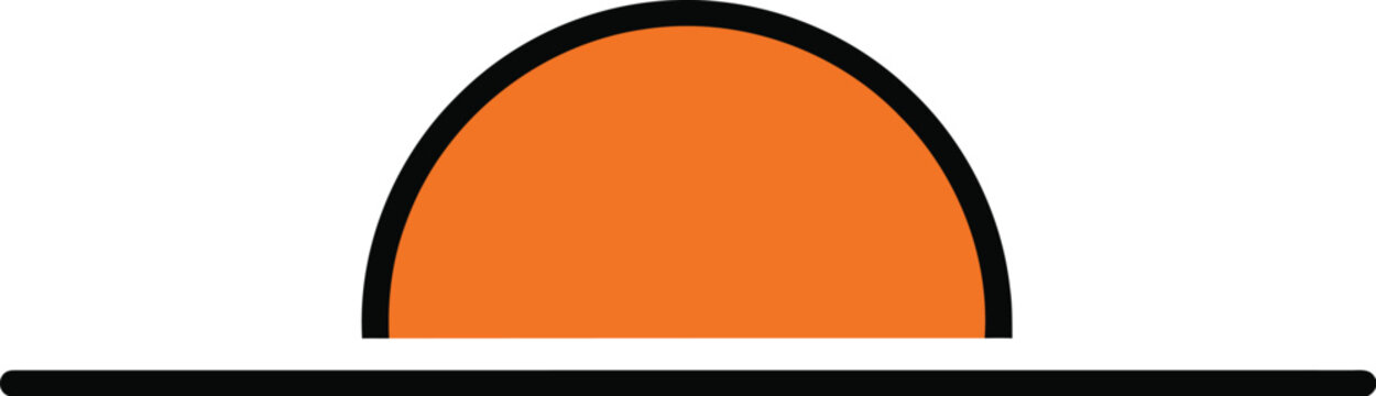 Simple orange semicircle sitting on a black line with white background