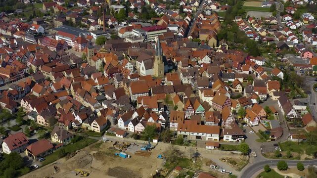 Aerial view beside the small town Eppingen in Germany on sunny day in autumn.