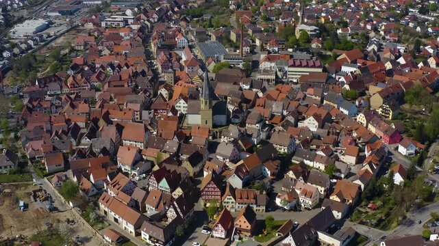 Aerial view beside the small town Eppingen in Germany on sunny day in autumn.