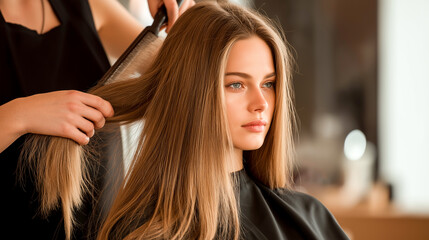 Naklejka premium beauty salon scene with hairdresser styling