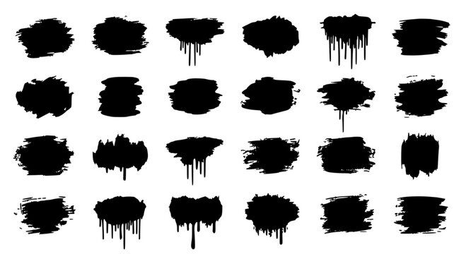 Brush stroke splatters and drips collection with grunge artistic texture in black silhouette forms featuring splatter, drip, ink with paint and