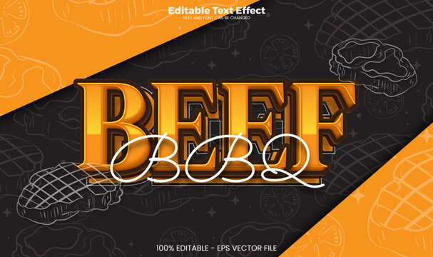 Golden 3D Beef BBQ Editable Text Effect