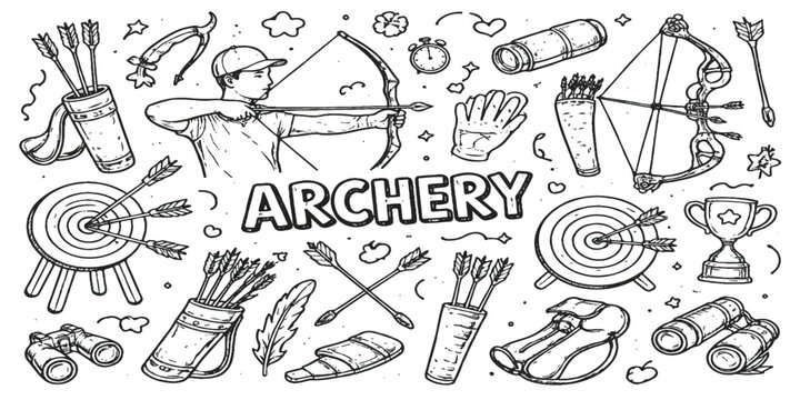 Archery. hand drawn tools set vector illustration